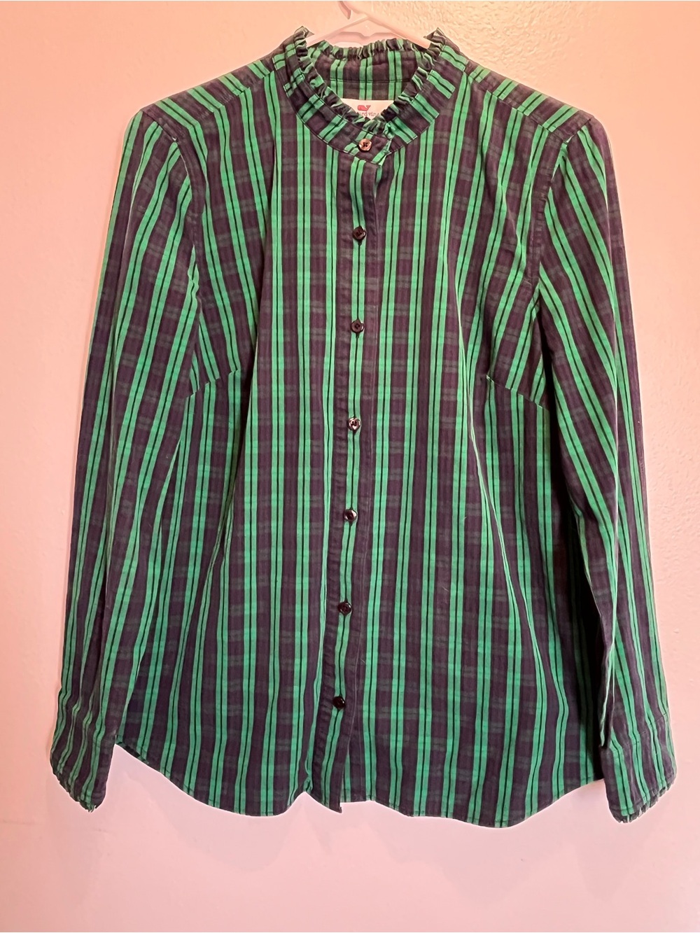 Vineyard Vines Green and Navy Striped Button-Down Shirt